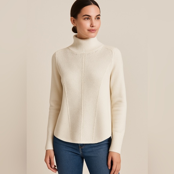 White House Black Market Sweaters - White House Black Market Ivory Textured Mock Neck Sweater Women’s Small
